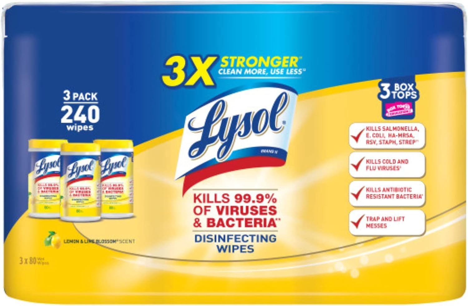 Lysol Disinfecting Wipes Value Pack, Lemon and Lime Blossom, 240 Count (Pack of 2