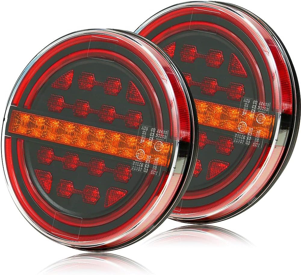 2 luces traseras LED redondas para remolque, 12/24 V, 3 funciones, luces traseras universales para remolque, camión, RV, furgonetas, tractor, aprobación ECE impermeable