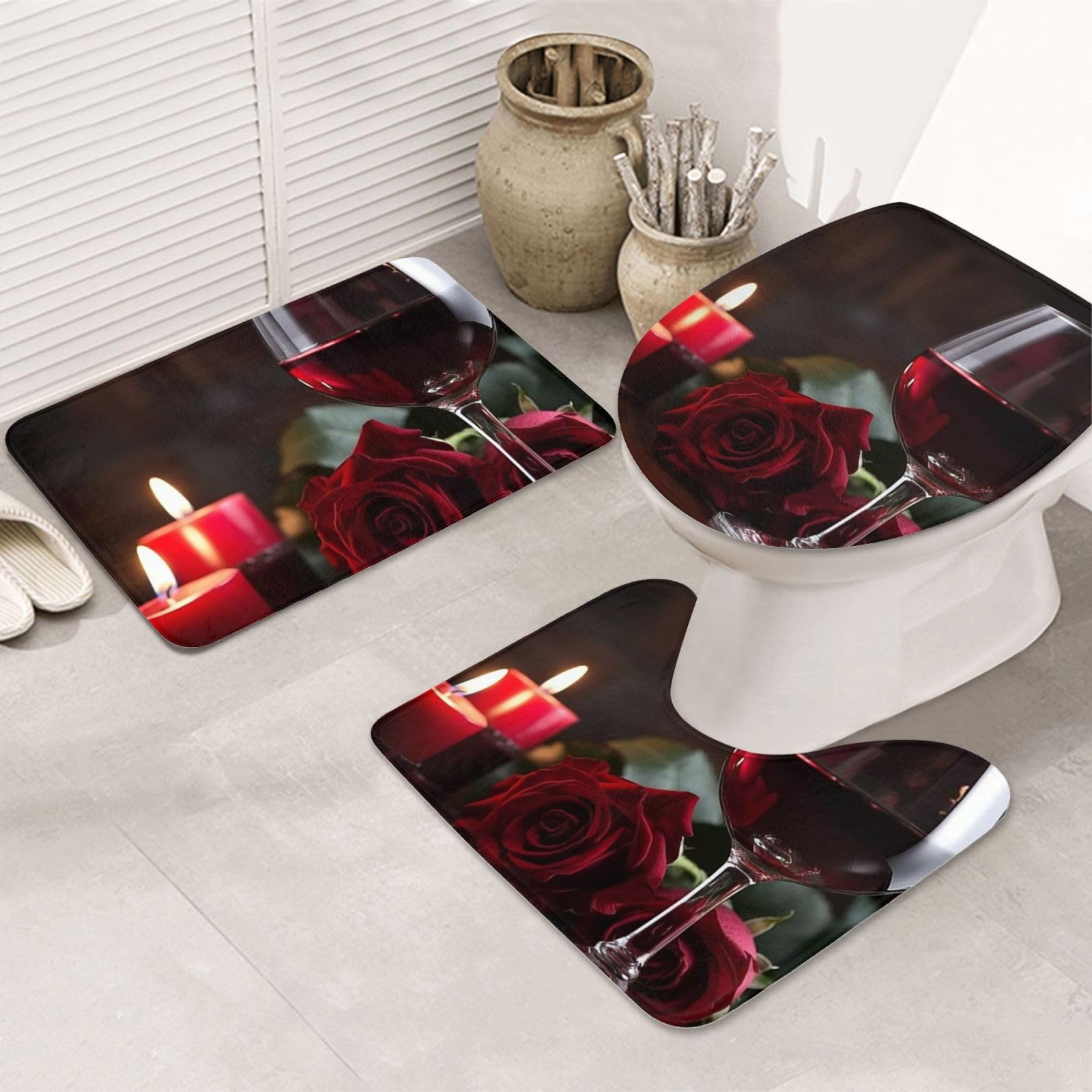 Tapis de bain anti-glisse lot de 3 pour éviter les chutes salle de bain cuisine rouge vin