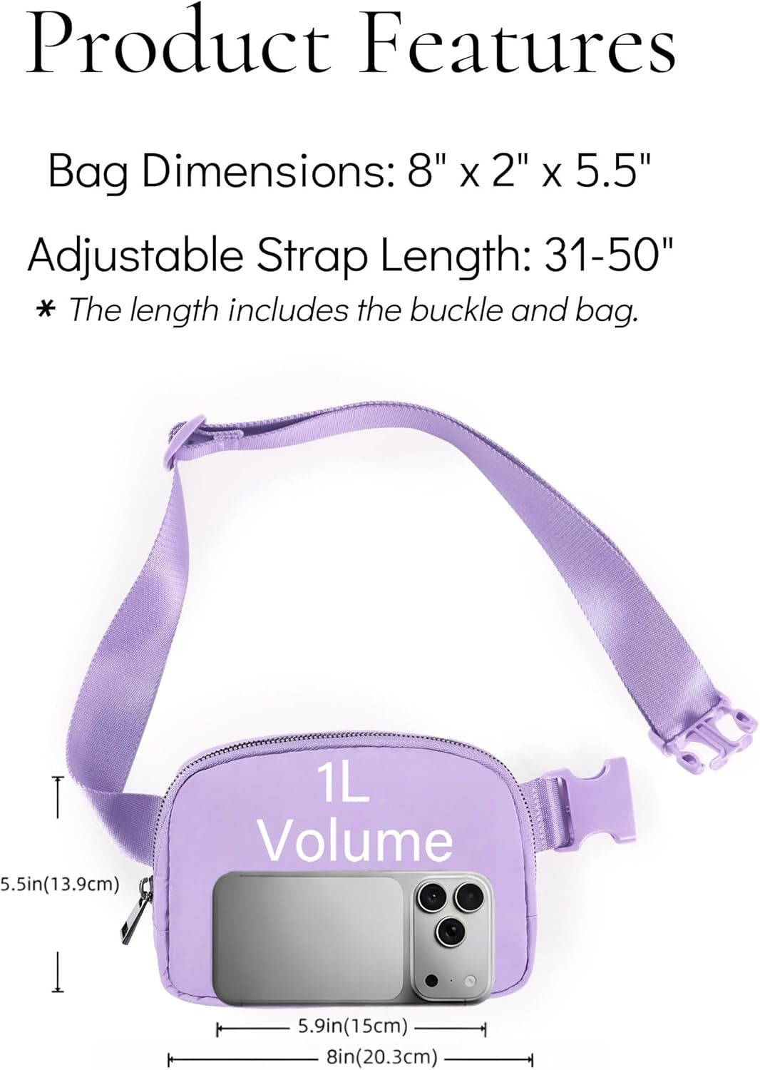 Cross Body Fanny Packs for Women Fashion Waist Bag Pouch Nylon Small Travel Crossbody Bags Mini Purse Everywhere Belt Bag Bum Bag Adjustable Strap for Workout Running Hiking Lavender Fog - Image 5
