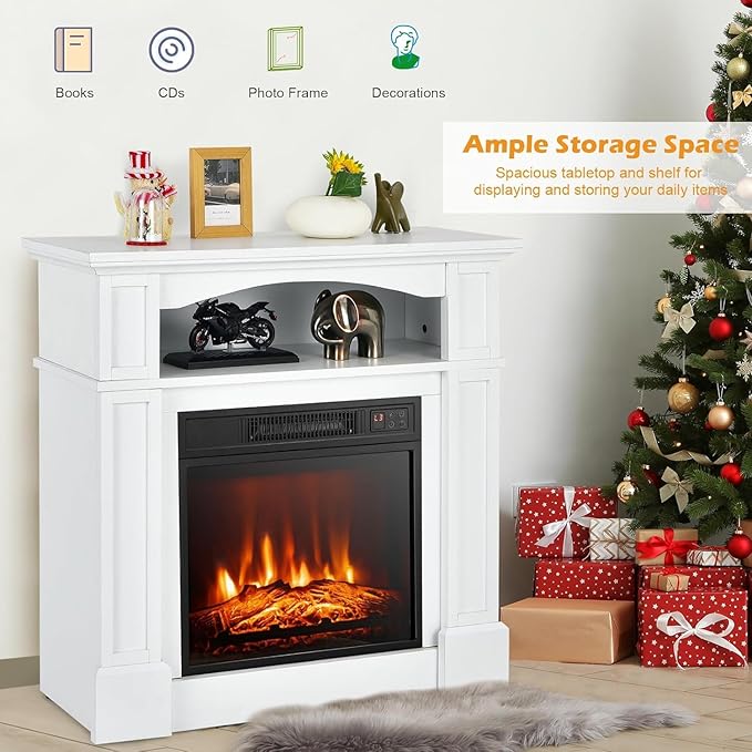 Chimenea Eléctrica con Manto OFFICEJOY 32", Efecto Llama Realista miniatura 8