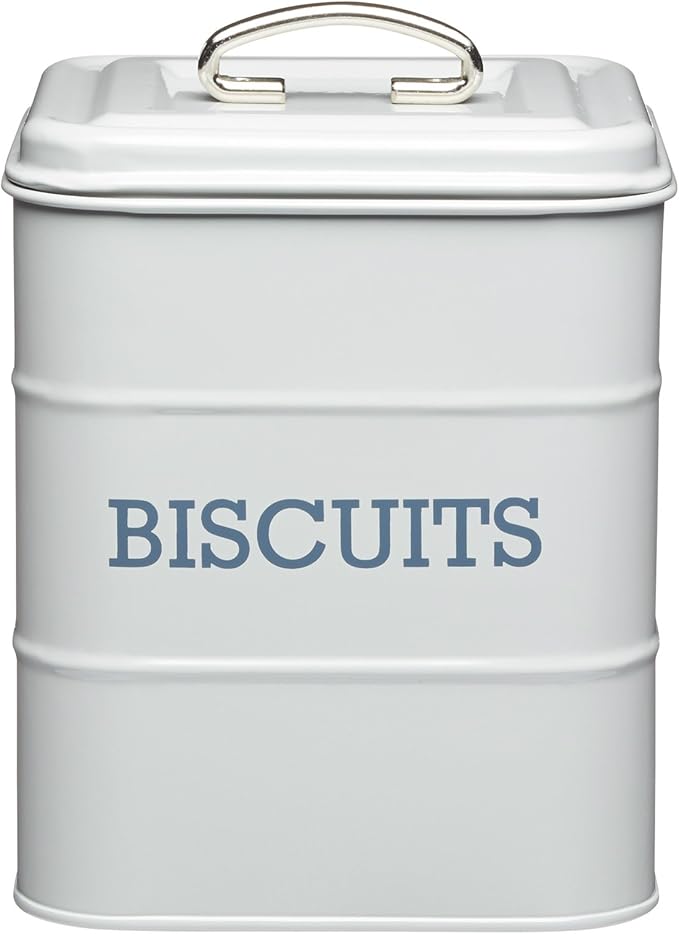 KitchenCraft Vintage Plätzchendose aus Blech, Retro, Klein, Grau – 14.5 x 19 cm