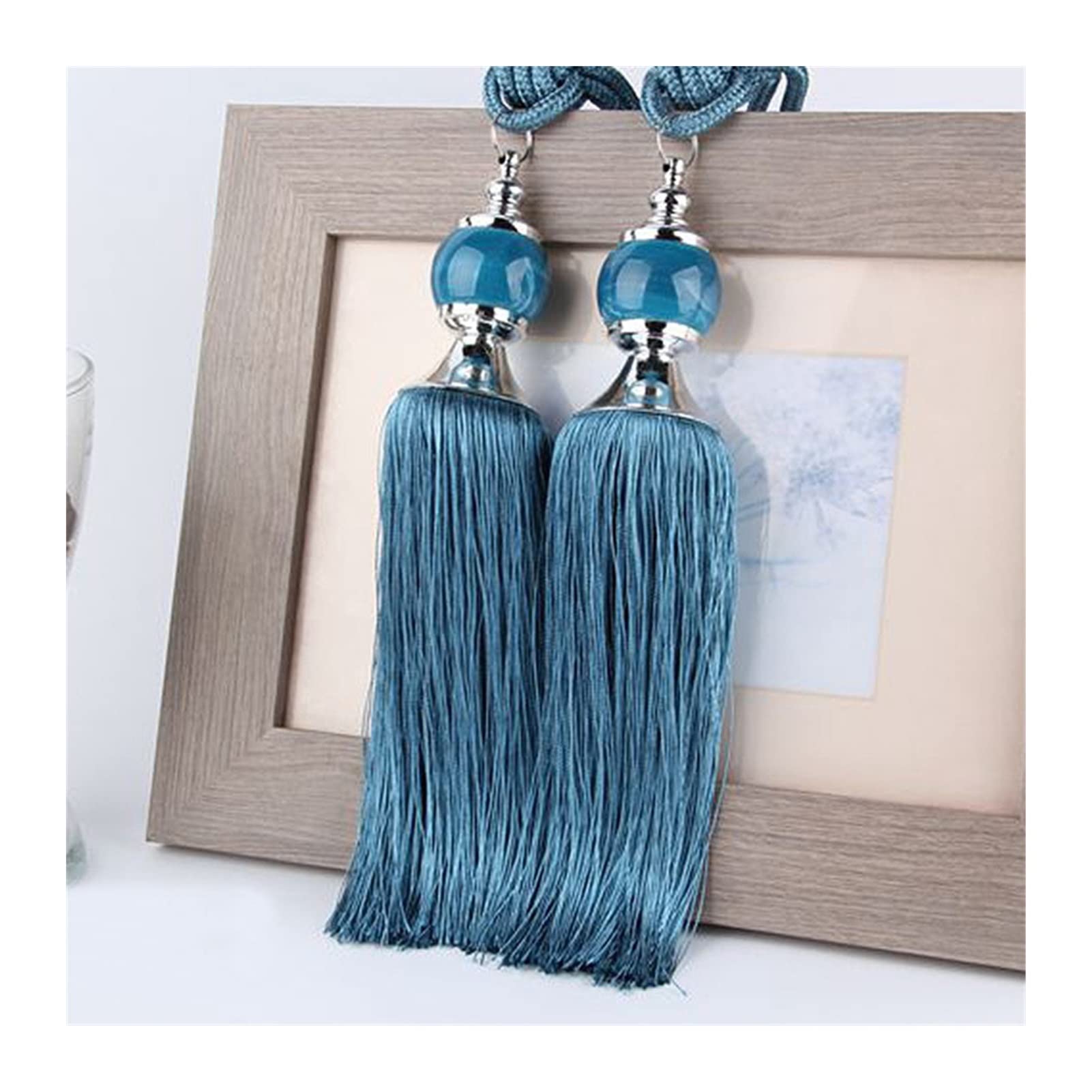1 paire d'embrasses de rideaux avec pompon et boule de cristal, corde à franges pour décoration d'intérieur