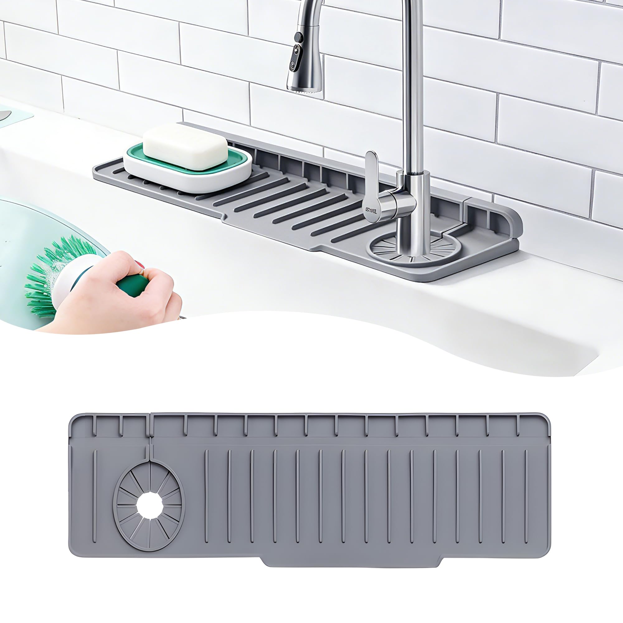 Volminex Silicone Sink Faucet Mat, Splash Guard Mat, Grey, 50×15cm