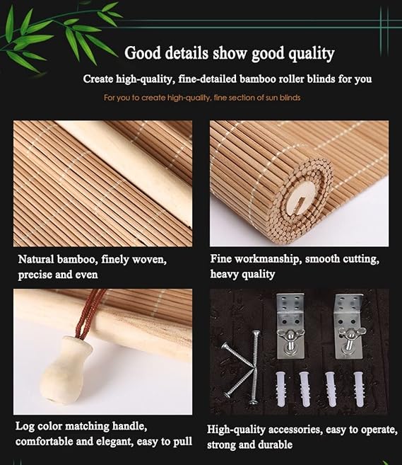 Bamboo Blinds,Bamboo Shades,Bamboo Blinds for Windows,Bamboo Roll Up Shades Privacy Screen for Outdoor Patios,Roman Window Shades,Window Shades for Home(Size:60W x80H cm/24x32in,Color:Walnut Color)