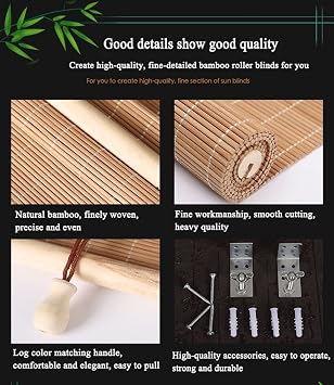 Bamboo Blinds,Bamboo Shades,Bamboo Blinds for Windows,Bamboo Roll Up Shades Privacy Screen for Outdoor Patios,Roman Window Shades,Window Shades for Home(Size:60W x80H cm/24x32in,Color:Walnut Color)