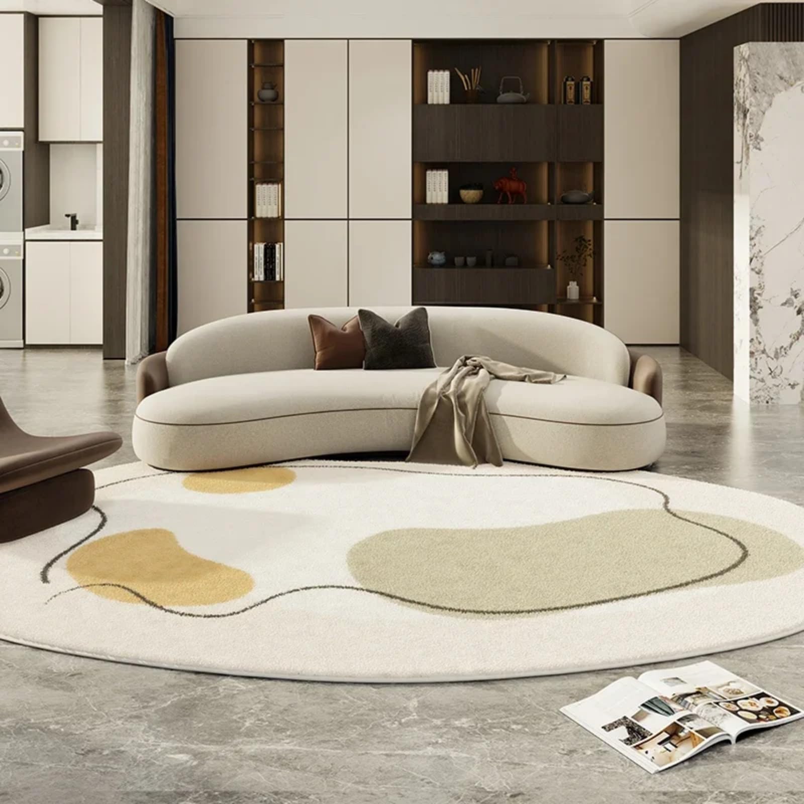Tapis de salon irrégulier 80x120 cm en peluche beige crème pour déco de chambre