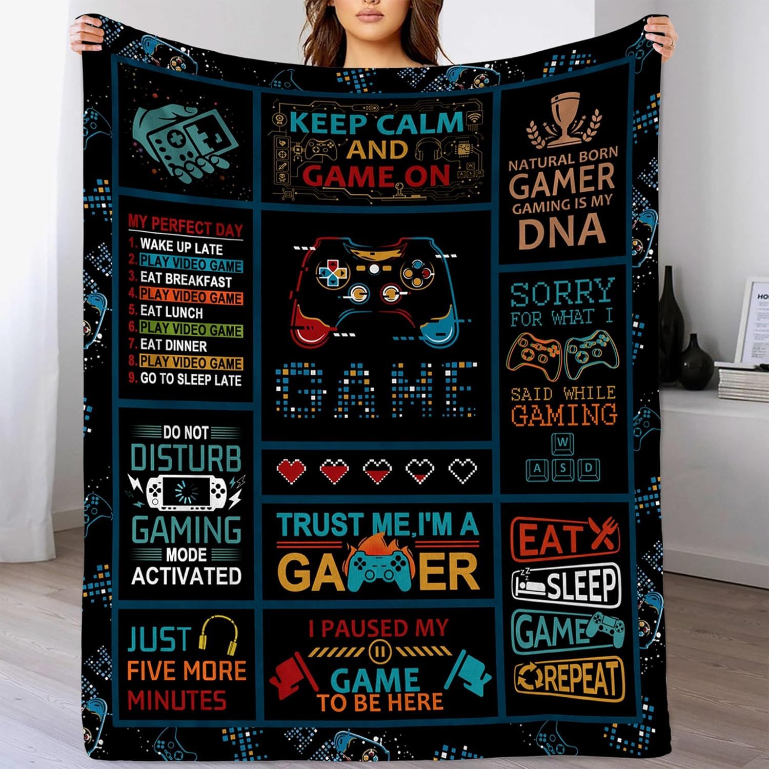 Seimip Flannel Gaming Throw Blanket 60"x50" - Red, Cat Theme, Warm & Durable, Perfect for Kids, Teens & Adults