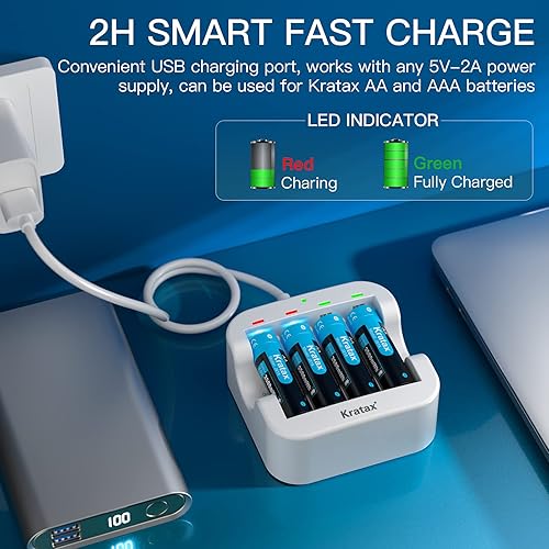 Miniatura 9 de Kratax Baterías recargables AA de 3500 mWh de alta capacidad, doble A, batería de litio de 1.5 V, salida de voltaje constante, 1600 ciclos, para