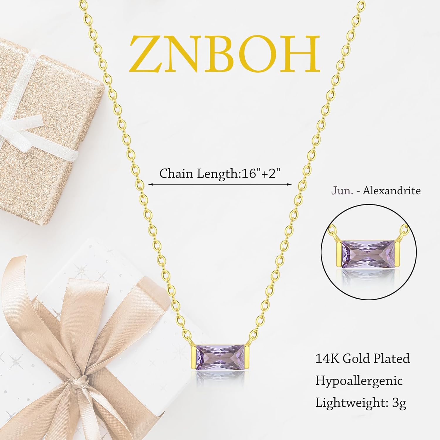 Birthstone Necklace for Women Dainty Trendy 14K Gold Plated Emerald Couple Necklaces Simple Green Diamond Pendant Choker Blue Cute Cubic Zirconia Jewelry for Women Mothers Birthday Gifts - Image 5