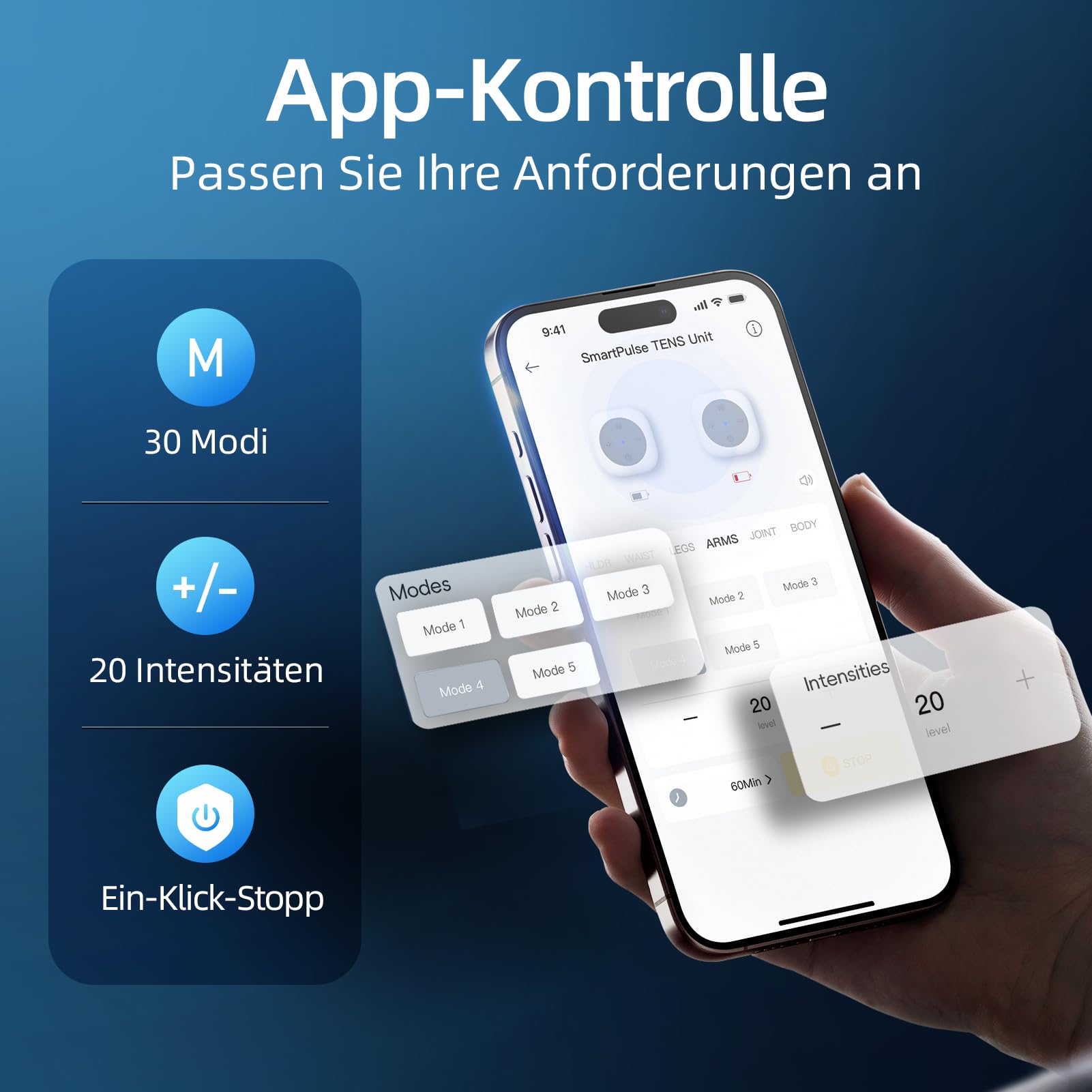 Comfytemp TENS Gerät Kabellos mit 2 Wireless Host,Schmerztherapie Kontrolle per Knopfdruck und App mit 30 Programme 20 Intensitätsstufen MassageGerät Muskelstimulator mit 4 Elektroden Pads K6122
