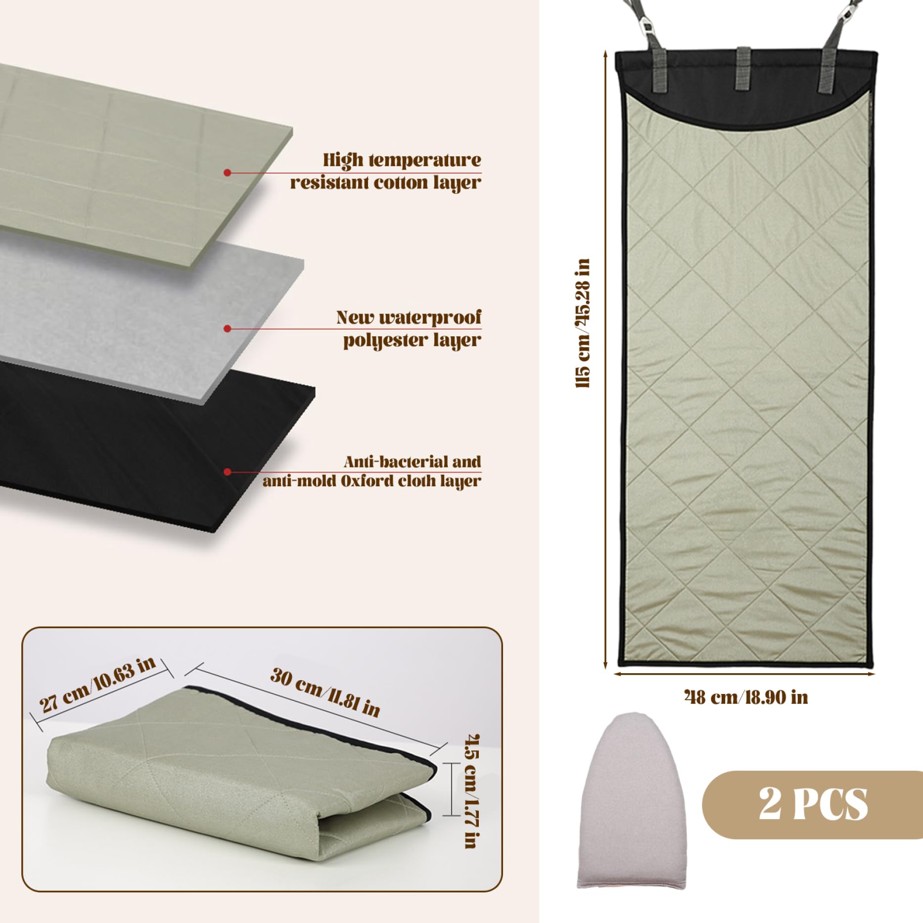 Tabla De Planchar para Colocar sobre La Puerta Tapete De Planchado Vertical Y Horizontal De 45x19 Inch Almohadilla para Vaporizador De Ropa Resistente Al Calor con Guante De Vapor Portátil