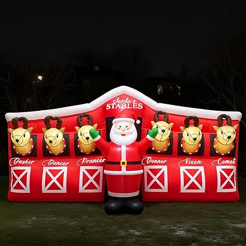 Miniatura 8 de Papá Noel inflable gigante de Navidad de 9.84 pies de largo 2025 en establo de renos, decoraciones de Navidad de patio inflable con luces LED para