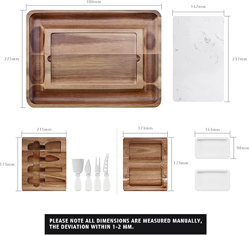 Miniatura 3 de hecef Juego de tablas de queso de madera de acacia, tabla grande para charcutería con juego de cuchillos de acero inoxidable, servidor de madera