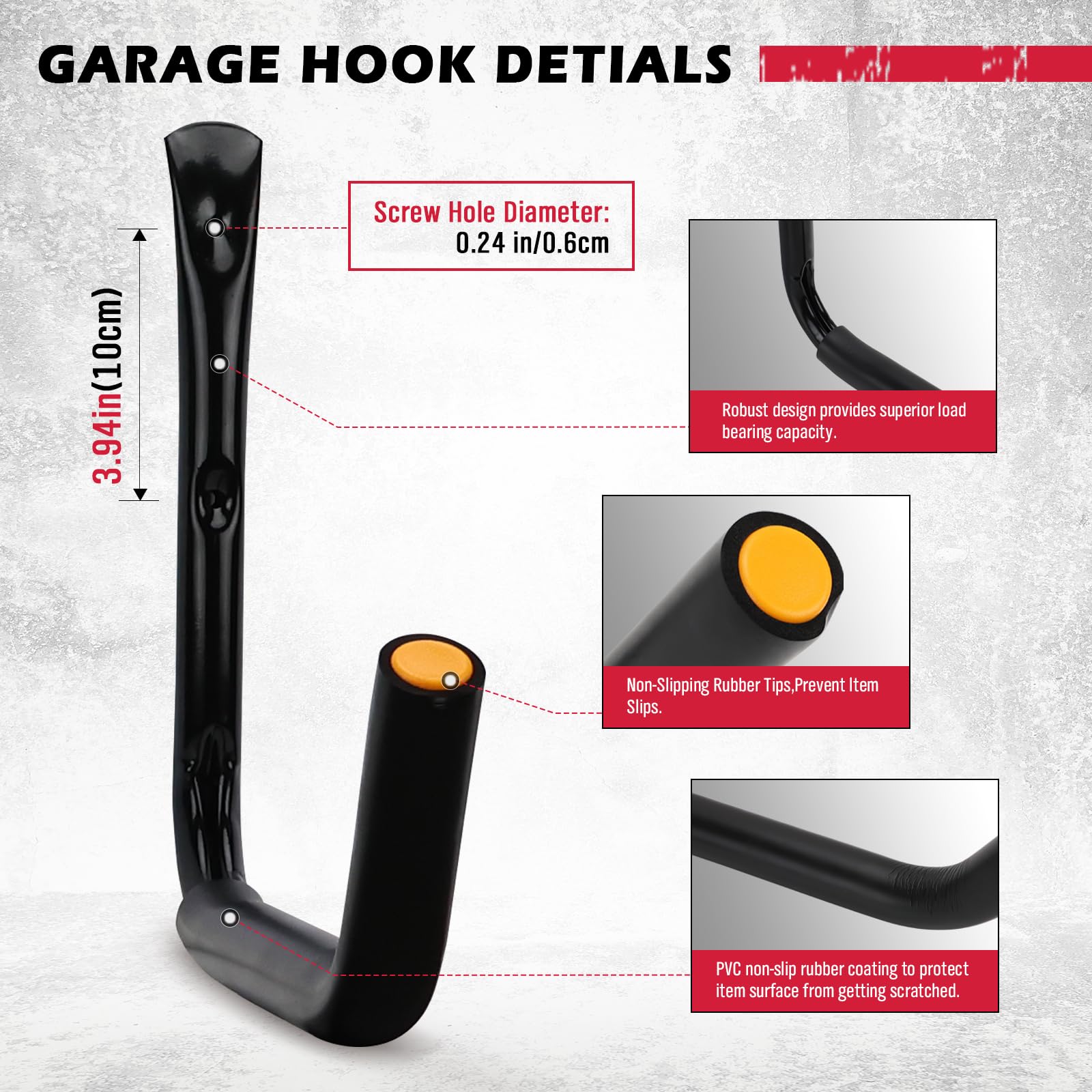 SEDY Kajak-Aufbewahrungsregal Garagenhaken: 4-teiliges 38,1 cm robustes Jumbo-Arm-Kajakregal hält 45,4 kg Wandhalterung, Garagenaufbewahrungshaken zum Aufhängen von Surfbrett, Snowboard, Paddelboard,