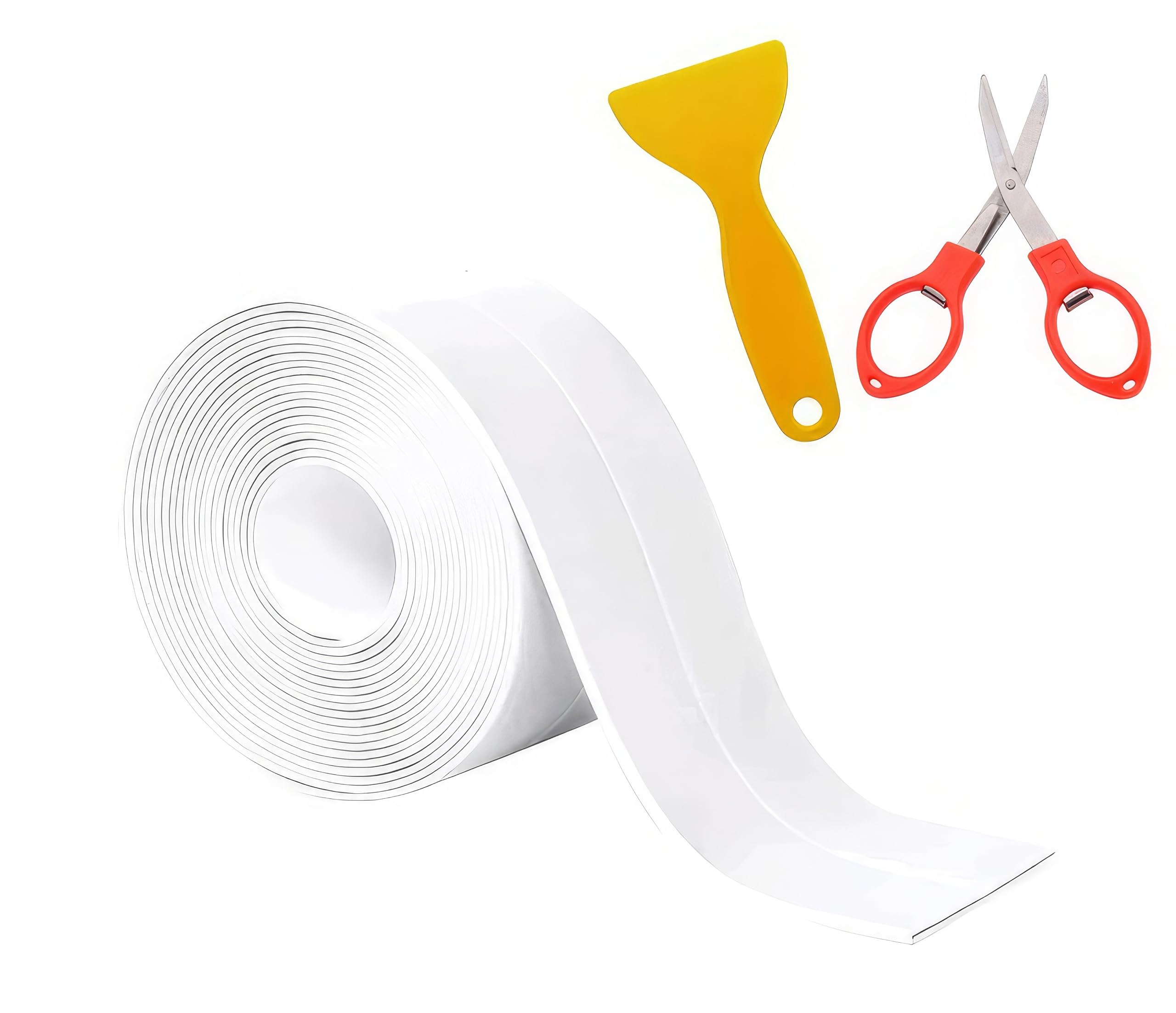 RiakoobMulti-Function Caulk Tape with Scissors and Scraper - Waterproof Sealant Tape for Home Repairs