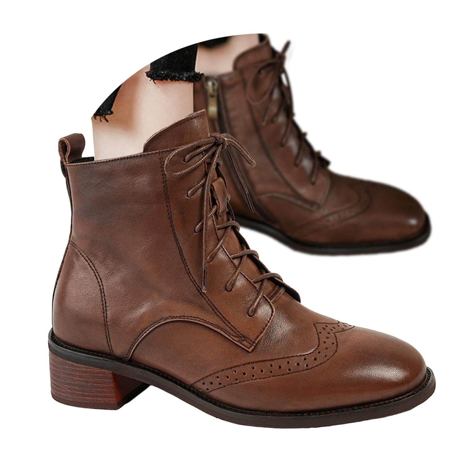 Womens Combat Ankle Boots Lace up Comfortable Booties Low Heel Motorcycle Biker Riding Short Boots Fashion Pointed Toe