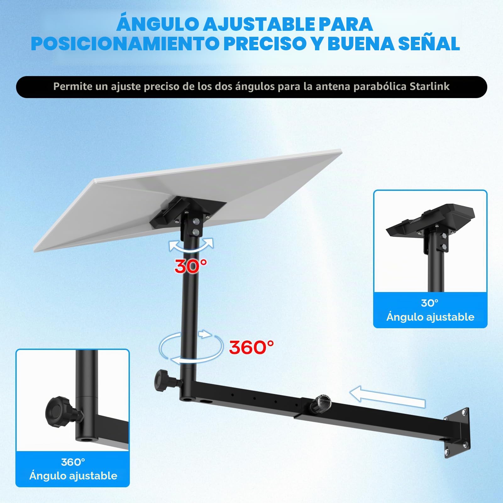 IMAYCC Starlink Gen 3 Mount Longue, Escalable Soporte Starlink Gen 3 Ajustable de 360°, Kit de Montaje de Starlink con Adaptador de Tubo Starlinks V3 para Pared/Techo Starlink Internet Kit