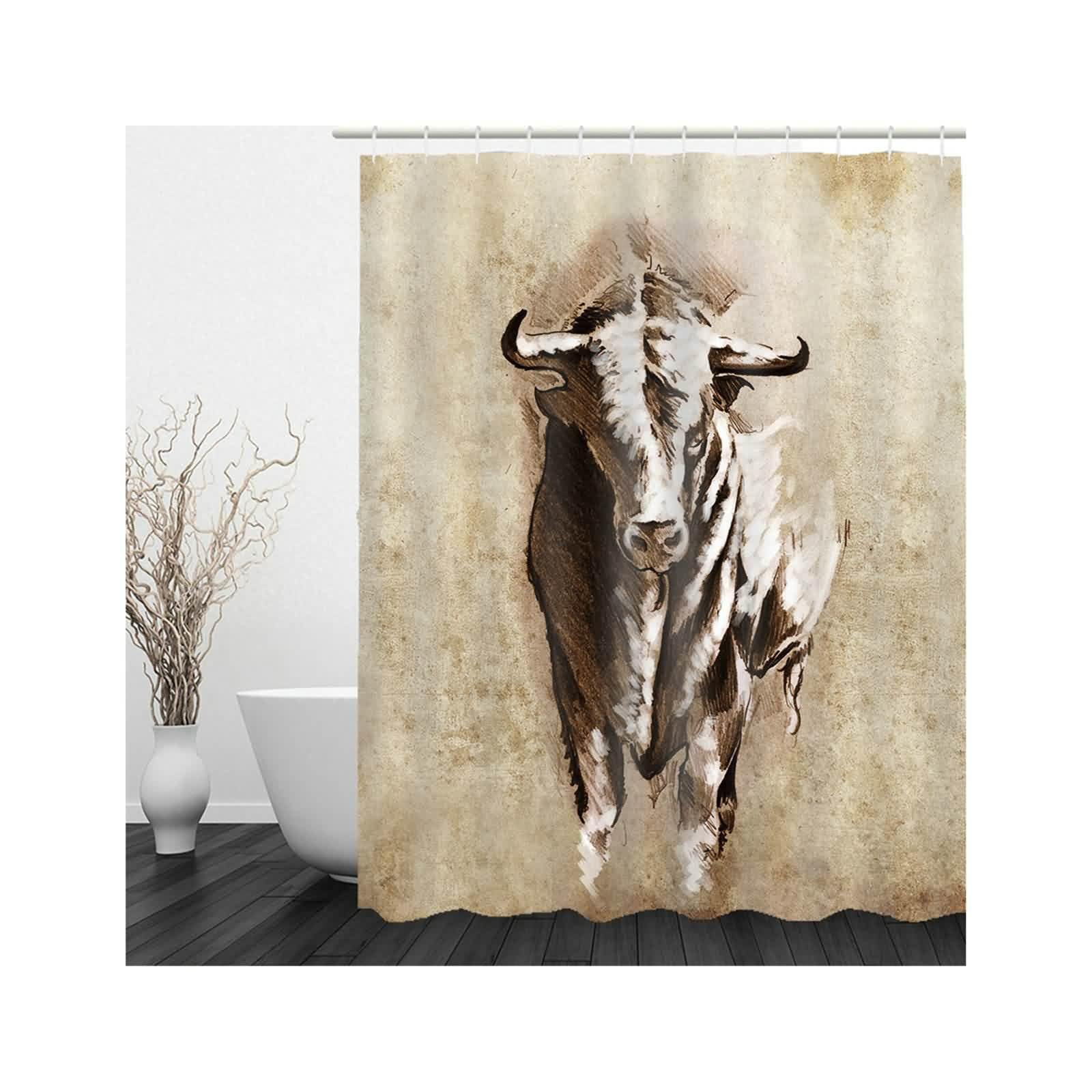 Rideau Douche XL Baignoire Buffle Extensible Rideaux Tissus Brun Café pour Baignoire/Douche, Taille Standard 220x180cm