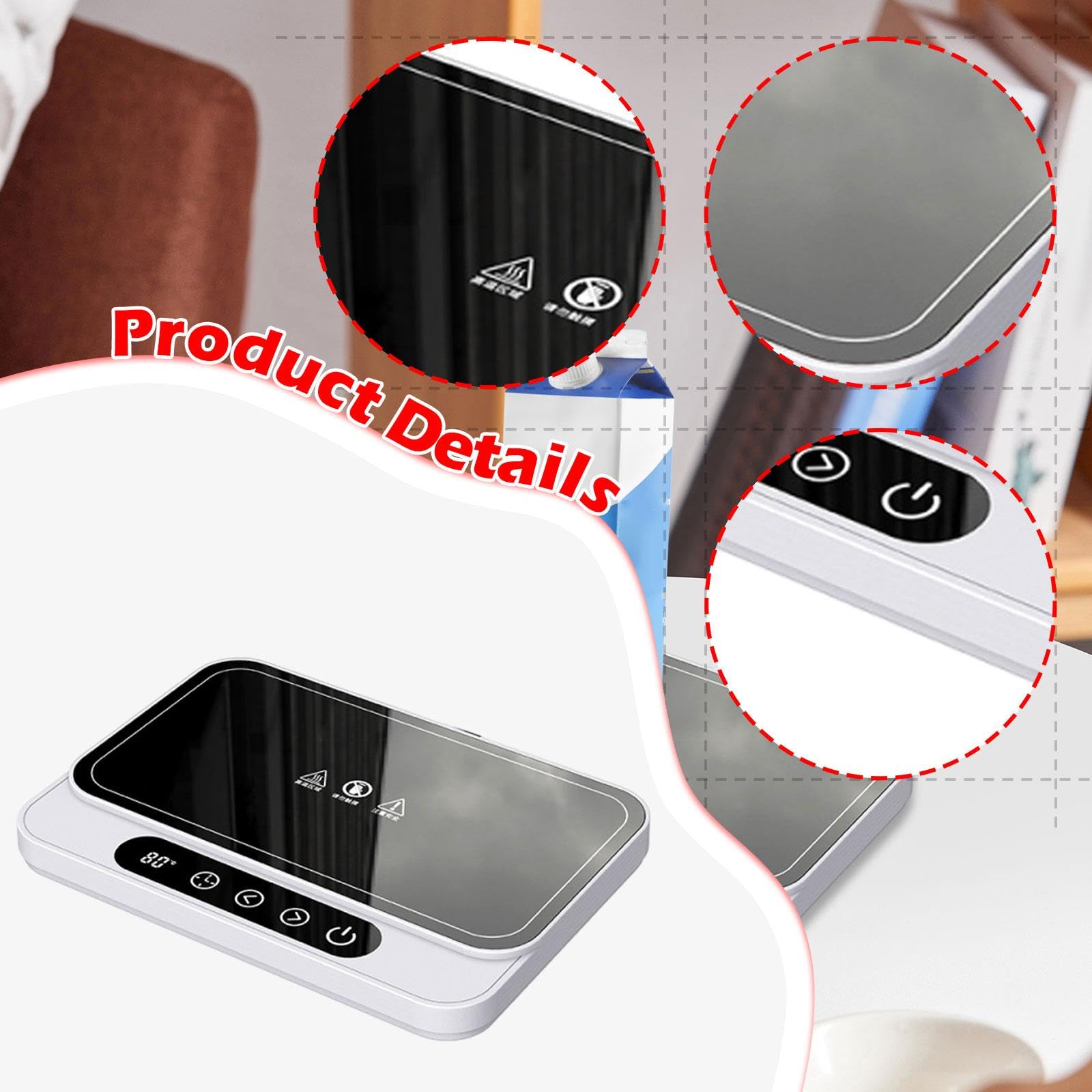 Scalda tazze robusto per scrivania 8H Spegnimento automatico Ampia piastra riscaldante Contenitore per alimenti Base riscaldante Accessorio 50W per tè, Bianco