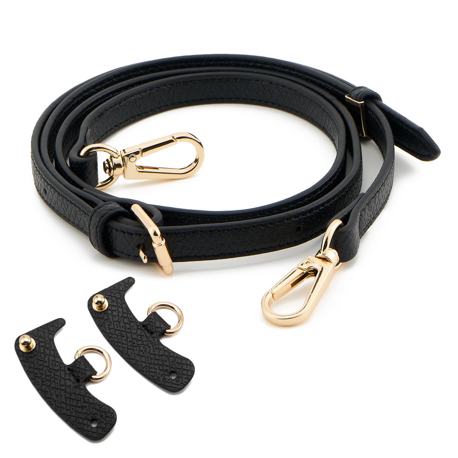 QIUTIMIY Skórzany pasek do torebki, zapasowy pasek na ramię do portfela Longchamp, regulowany pasek na ramię Crossbody (czarny)