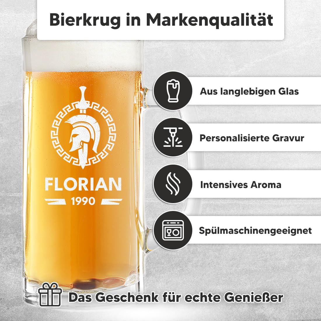 polar-effekt 2-tlg Set Bierkrug 0,5 L & Holzkiste mit personalisierter Gravur - Geschenke für Männer zum Geburtstag - Bierglas für Weißbier, Pils und Export