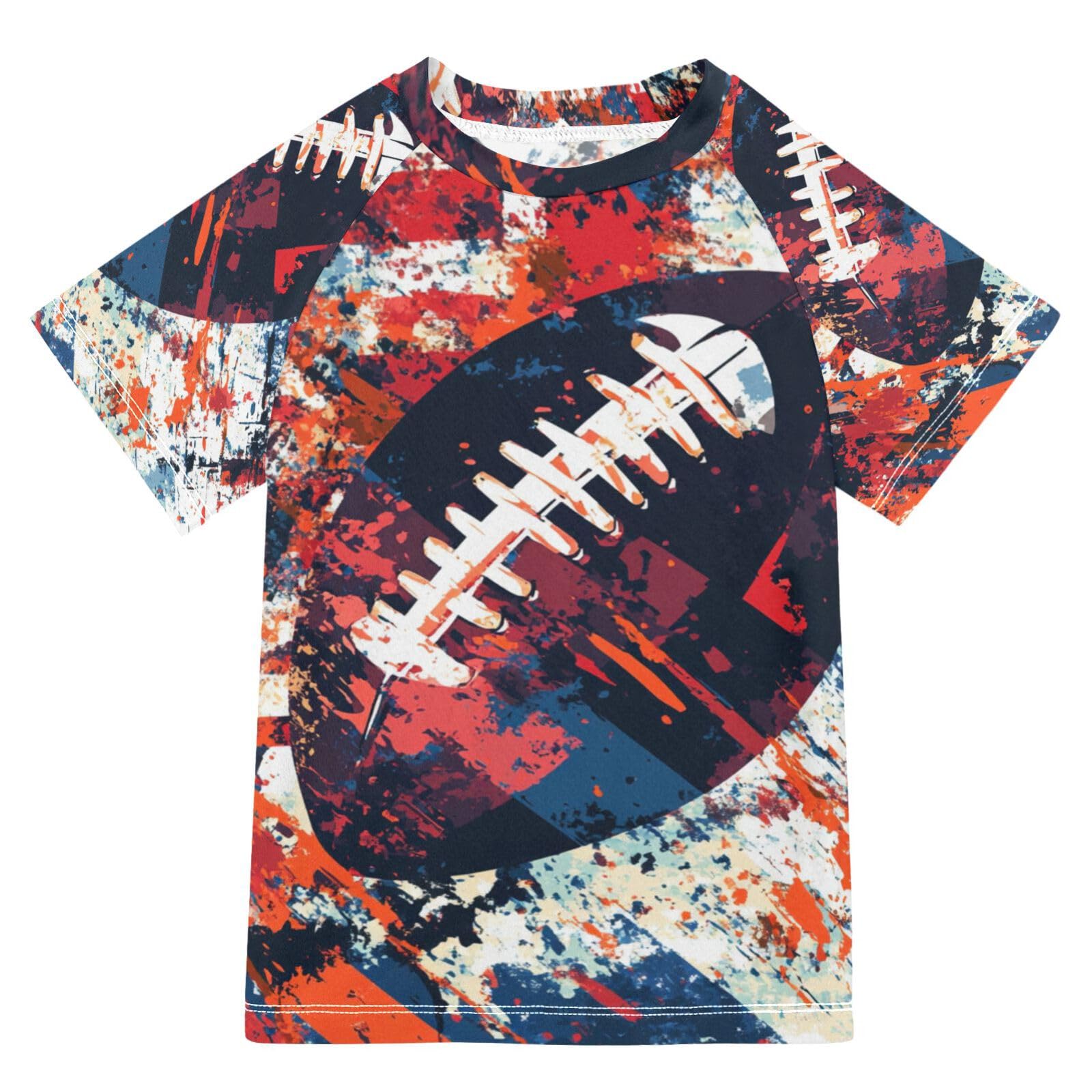 Jucciaco Boys Swing Shirts Doodle Ball Rugby Football Rashguard Short Sleeve Kids T-Shirts Sun UPF 50+ Multicoloured