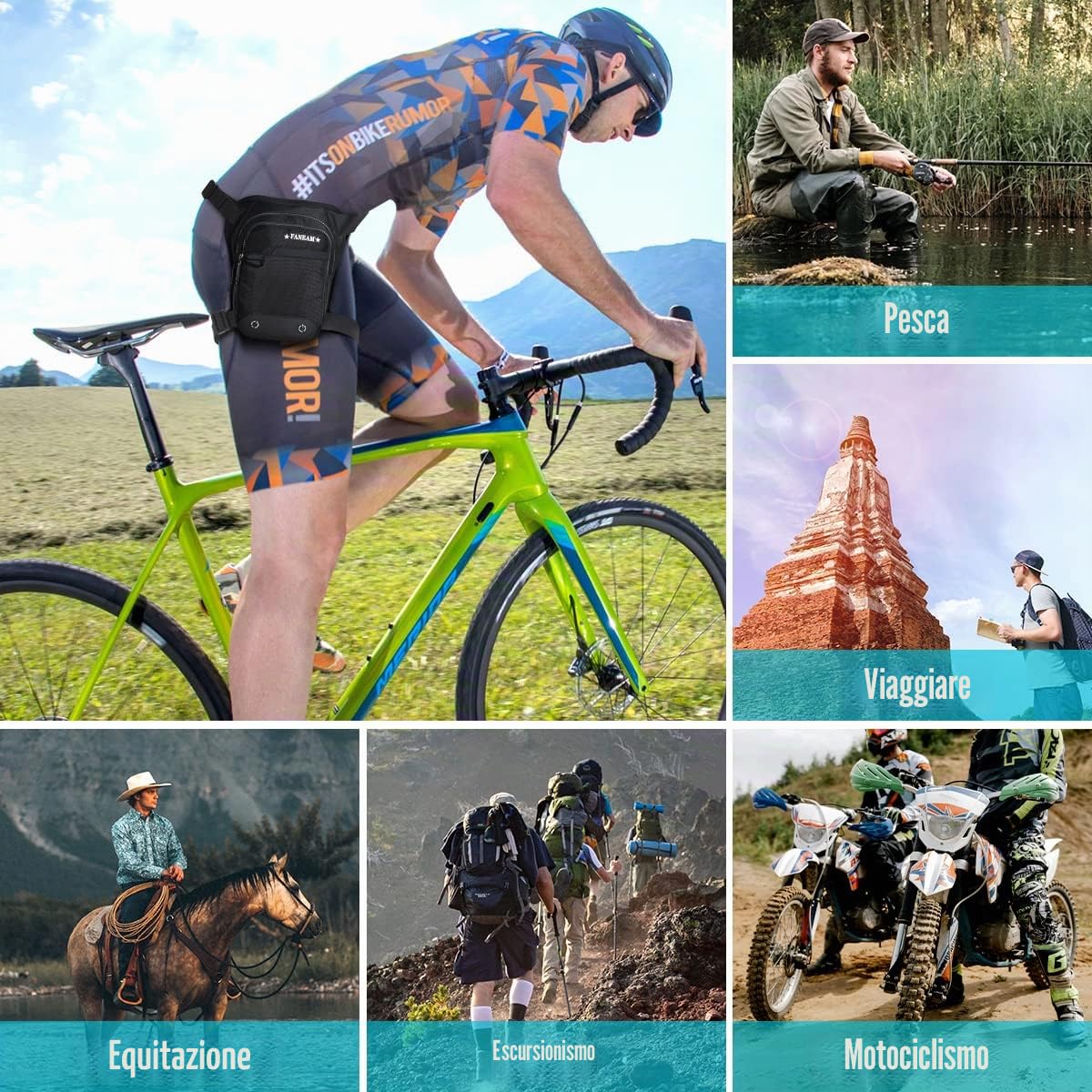Borsa da Gamba Moto Impermeabile Marsupio Sportivo Borsa da Gamba Tattica Multifunzionale Marsupio Cosciale Uomo Donna per Ciclismo Escursionismo Campeggio Arrampicata