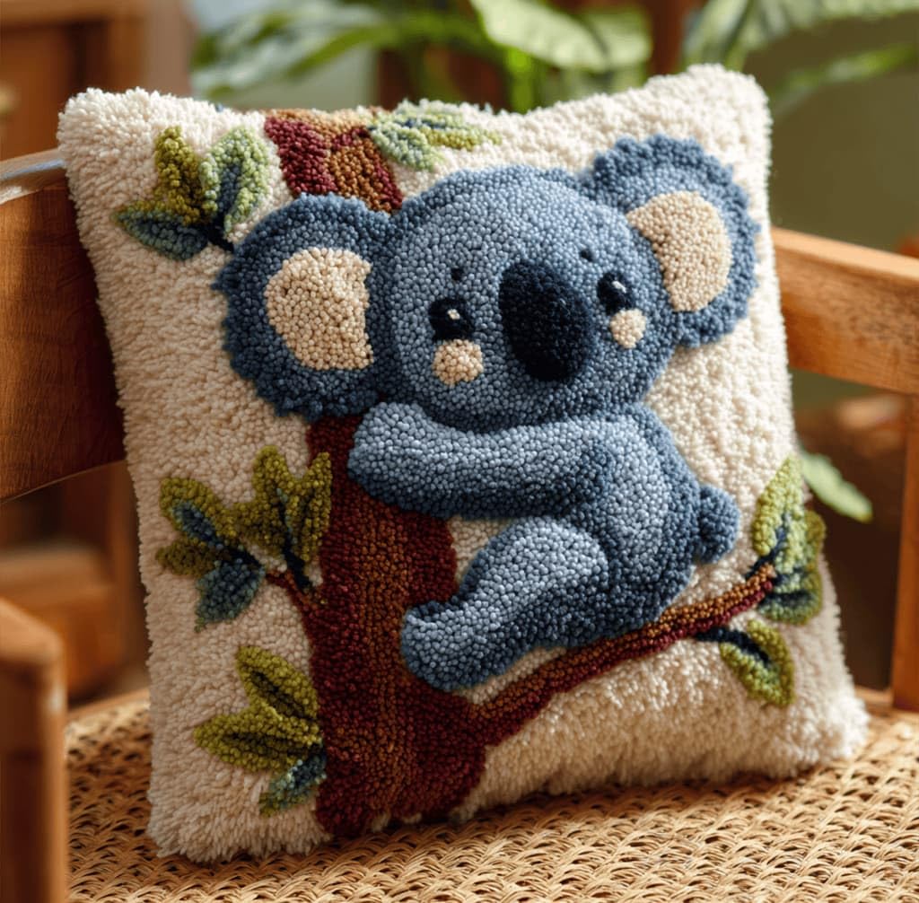 Kitquiver Latch Hook Cushion Kit,Koala DIY Throw Pillow Cover 43X43Cm