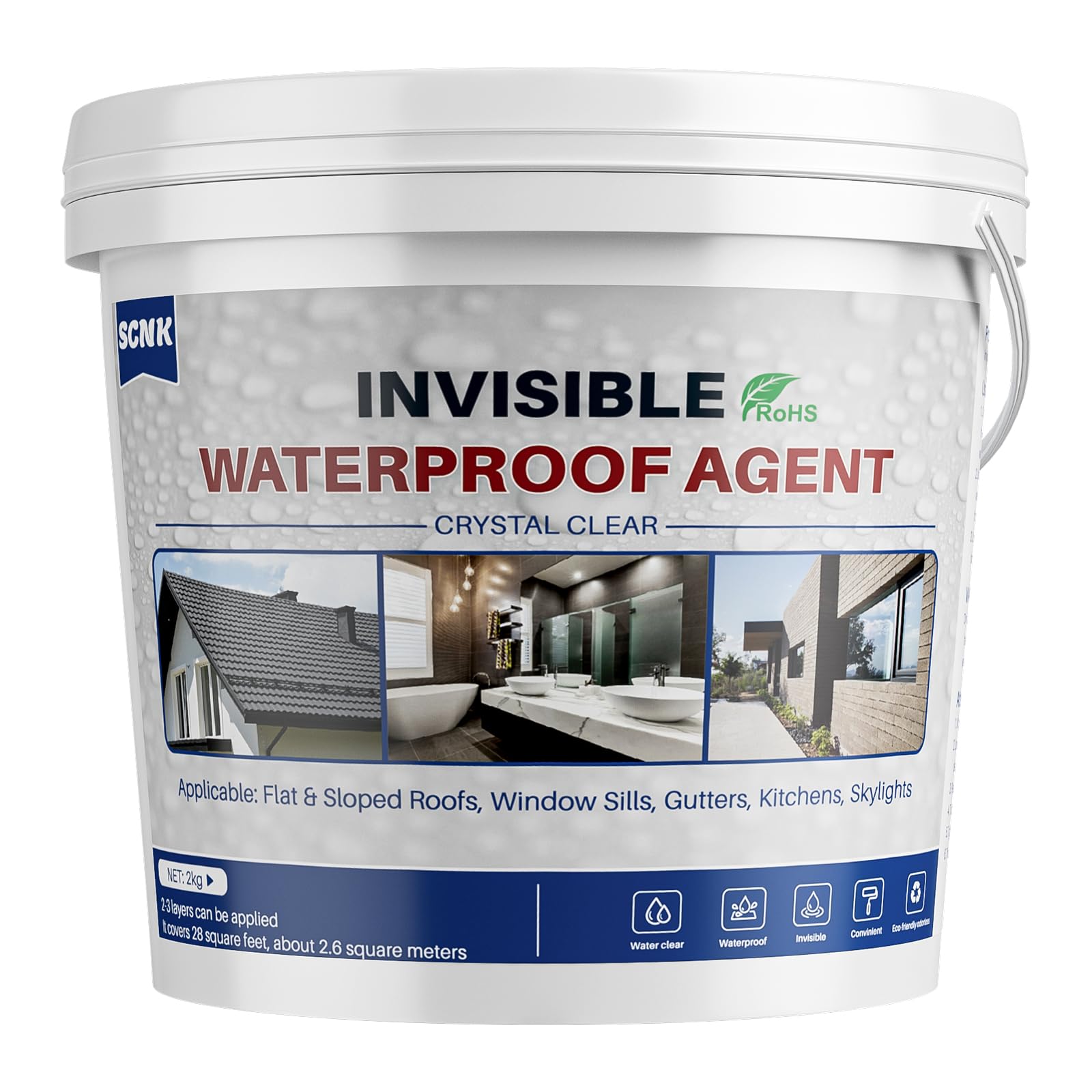 SCNK 2000g Transparent Waterproof Coating Agent, Clear Waterproof Sealant Repair Leak for Roof, Bathroom, Indoor and Outdoor Water Proof Coating Sealant