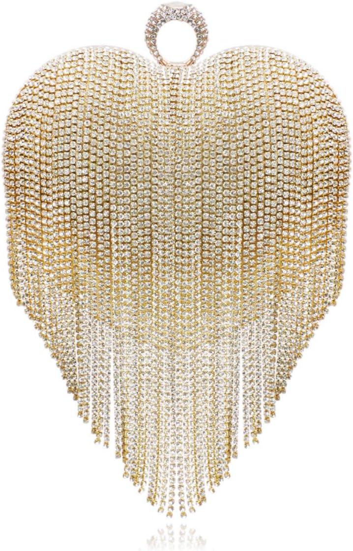 Rhinestone Handbag for Women Dazzling Heart Shaped Cluth Purse and Evening Bag