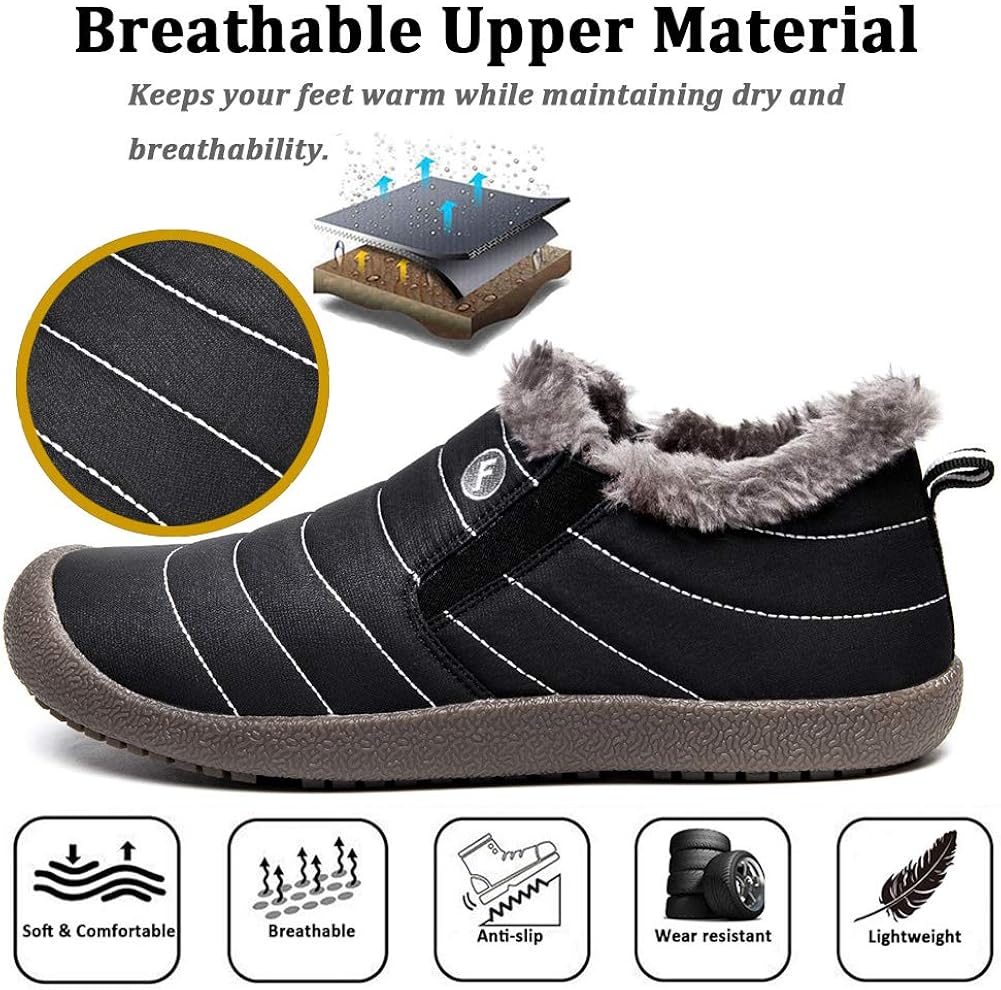  | Eagsouni Womens Mens Snow Boots Winter Shoes Slip On Ankle Booties Anti-Slip Water Resistant Fully Fur Lined Outdoor Sneakers | Snow Boots