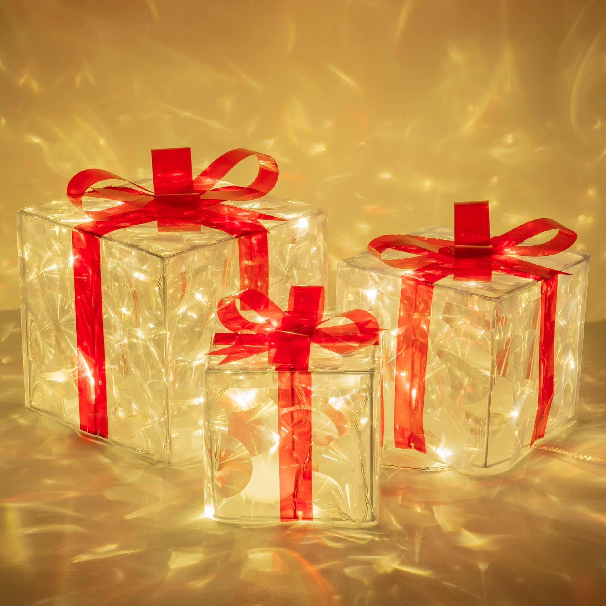 Set of 3 Christmas Transparent Lighted Gift Boxes