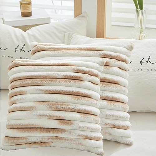 Juego de 2 fundas de almohada de rayas teñidas con lazo de 18 x 18 pulgadas, fundas de cojín cuadradas, suave y acogedora piel sintética de conejo y
