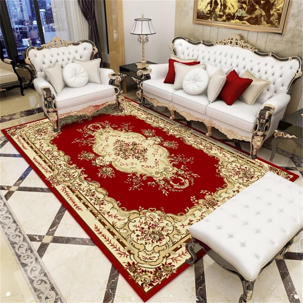 Tapis de damier doux 120x120 tapis de salon floral rouge lavable