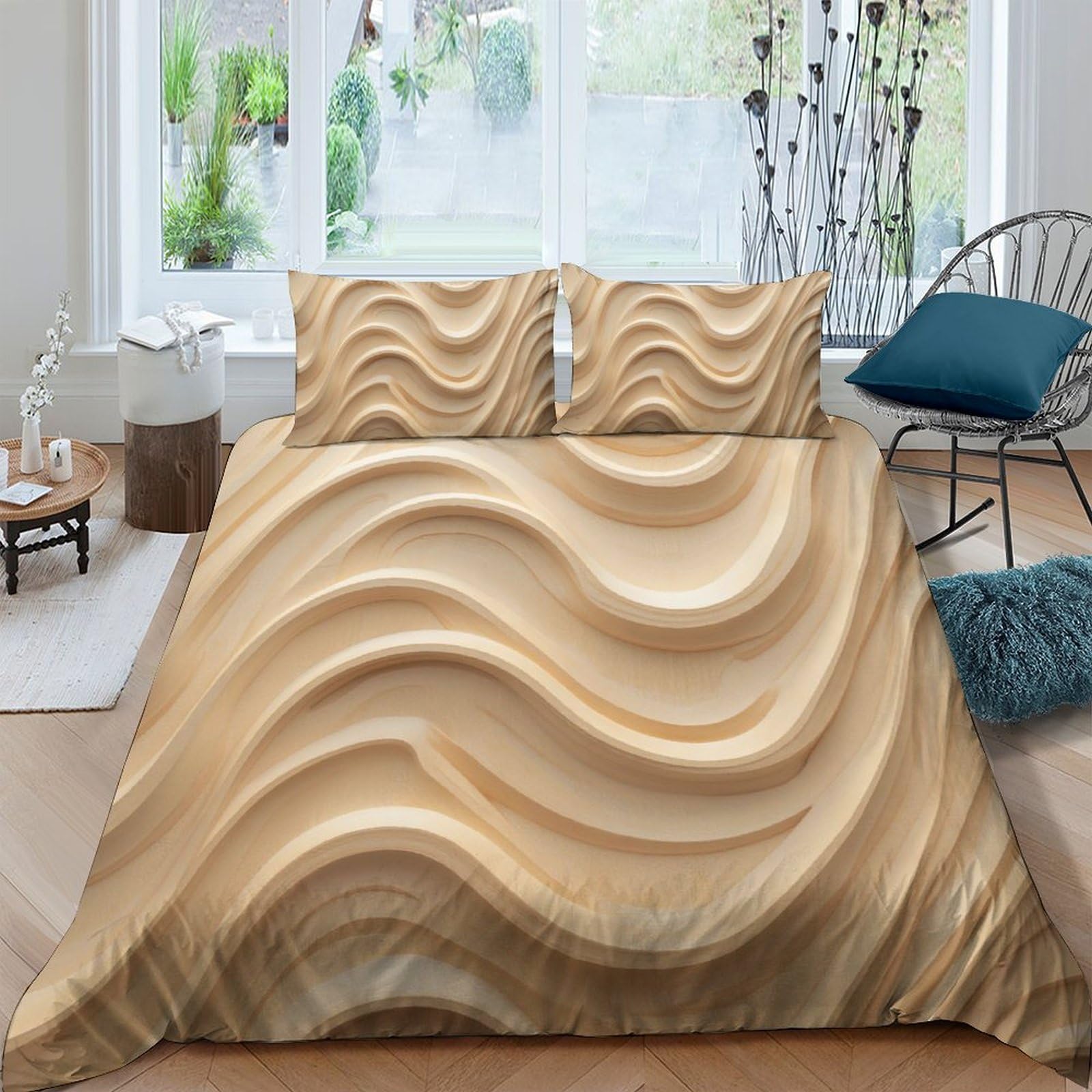 Ctjqhvkz Style-9 3D Printed Sand Wave Fitted Sheet Microfiber Soft Texture Abstract Pattern Mattress Cover Bedroom Decor Single（135X200cm）
