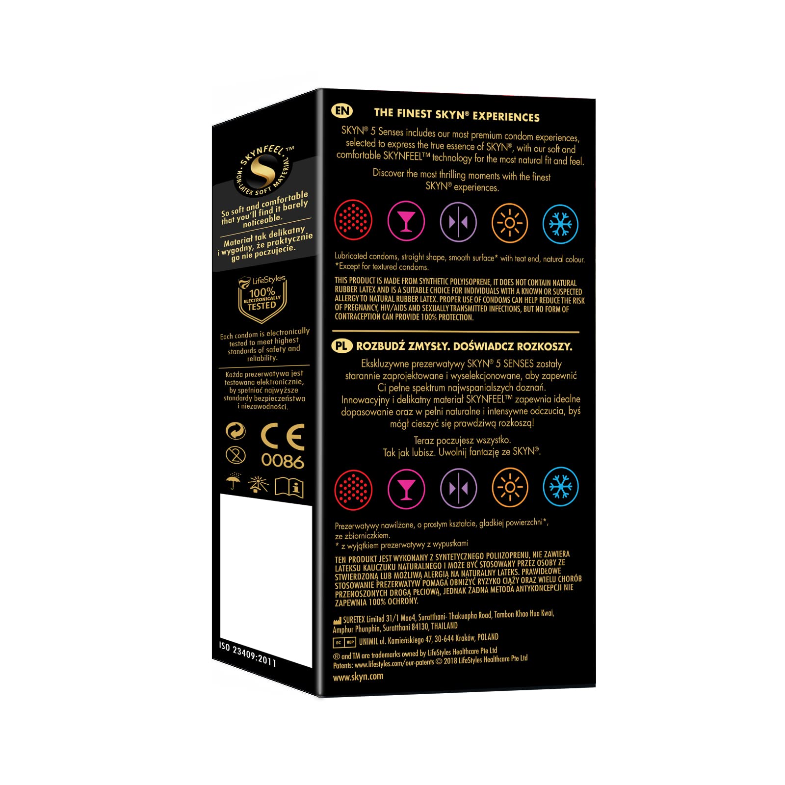 SKYN Elite, Preservativos Sin Látex Suaves UltraFinos (50Uds) + SKYN Five Senses, Preservativos Sin Látex Mixtos (5Uds) | Skyn Sensación libre de látex para hombres, ultrafino y suave, puntos elevados, sabor a cóctel, calentamiento, enfriamiento