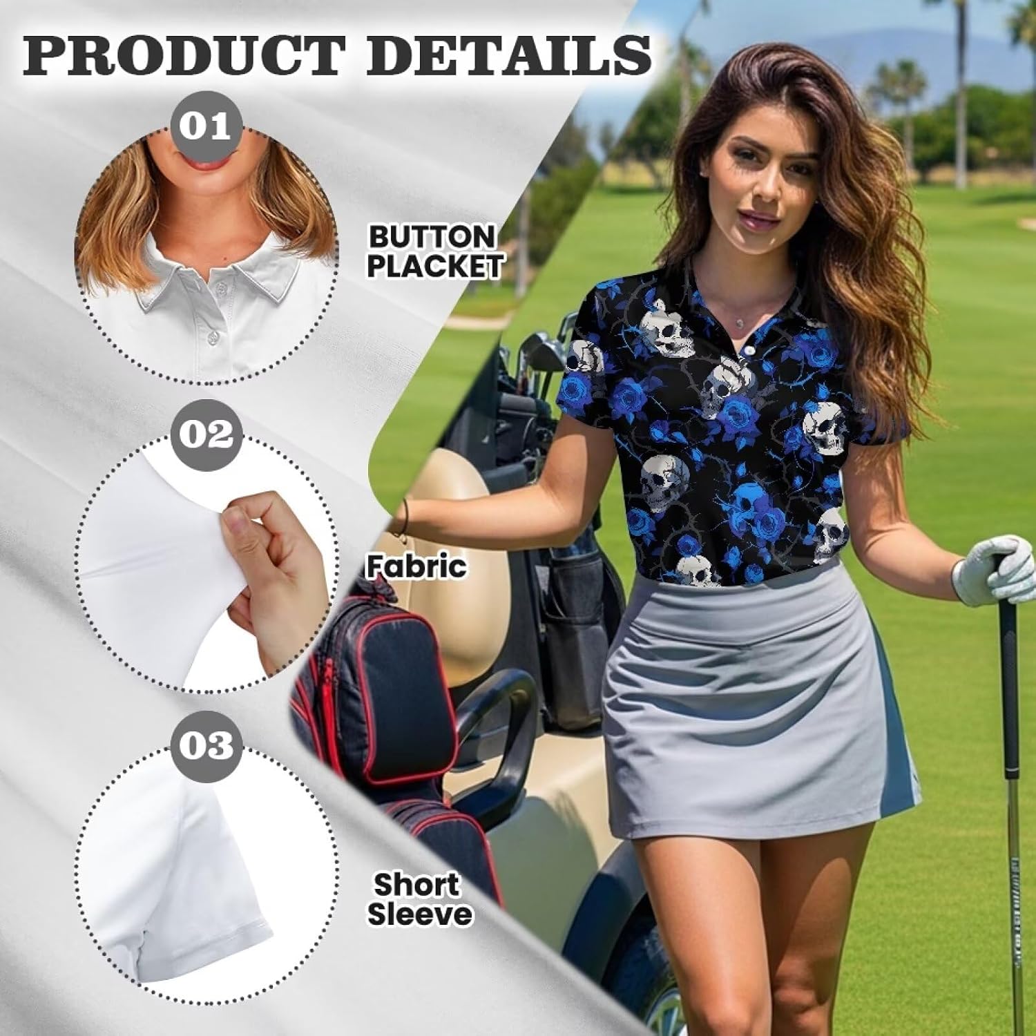Women's Golf Polo Shirts 3-Button Quick Dry Moisture Wicking Golf Polo's Workout Business Office Activewear