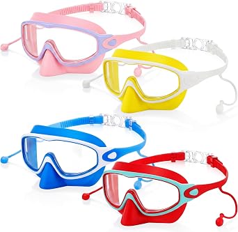 Kids Swim Goggles with Nose Cover Swimming Mask with Ear Plugs UV No Leaking Anti Fog Pool Goggles for Boy Girl 4-10