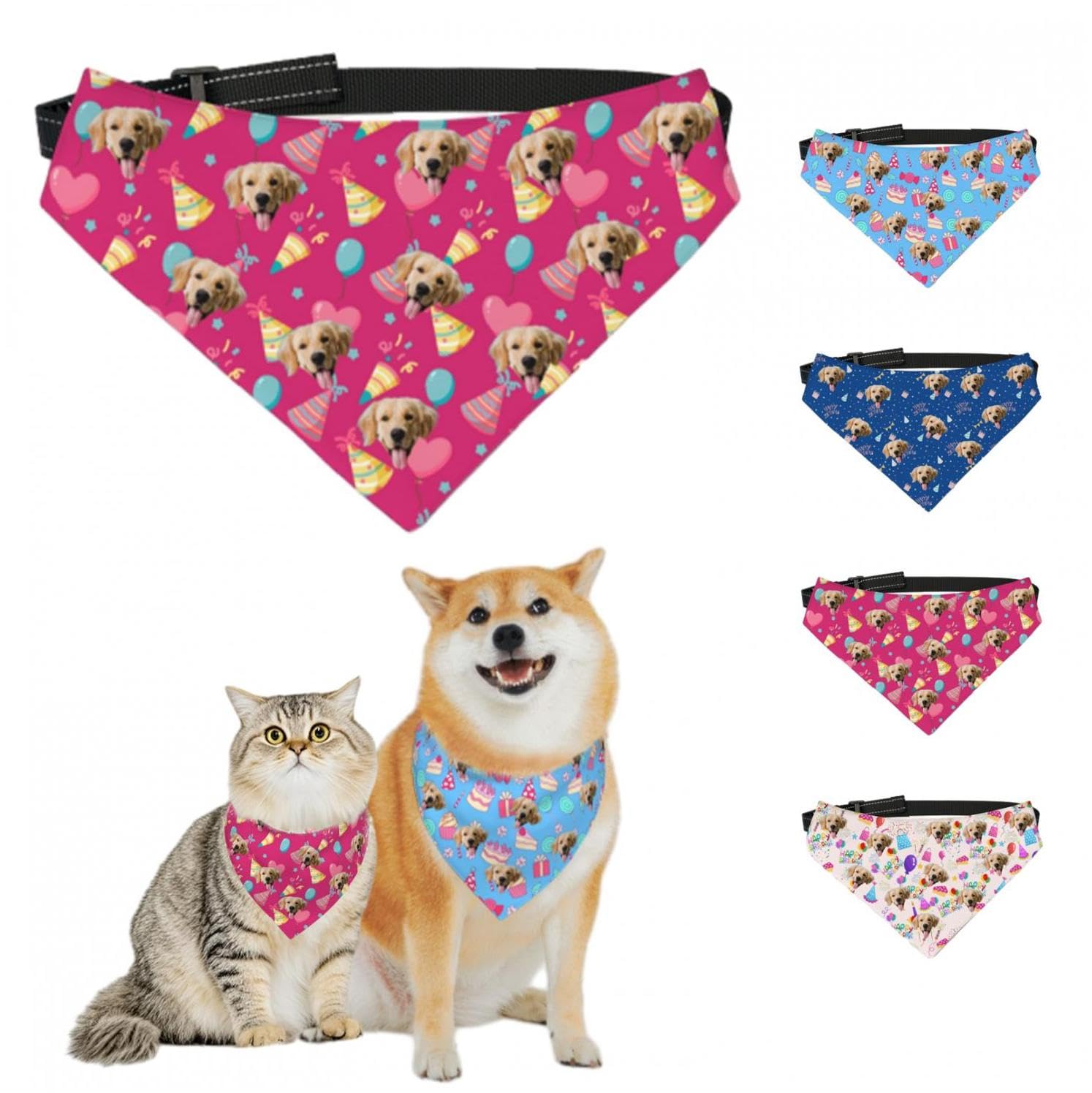 Personalized Dog Bandanas with Photo Name Logo Custom Neckwear Pet Scarf Triangle Bibs Kerchief with Adjustable Buckle Customized Pet Costume Accessories for Small Medium Large Dogs Puppy Cat