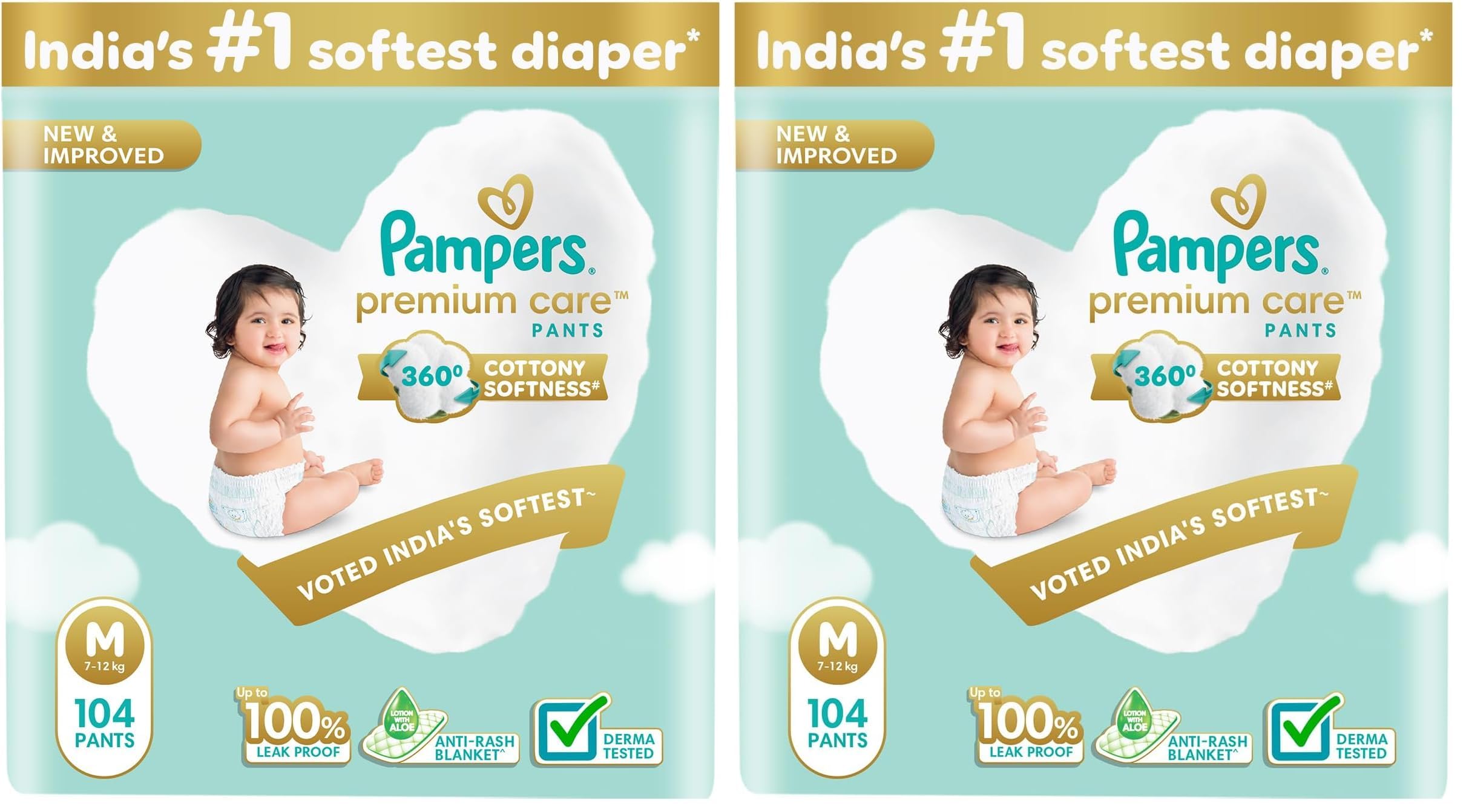 Pampers Premium Care Pant Style Baby Diapers | Medium (M size) | 104 Count | Voted India's Softest | All-in-1 with 360 Cottony Softness Diapers | 7-12kg (Pack of 2)-image-21