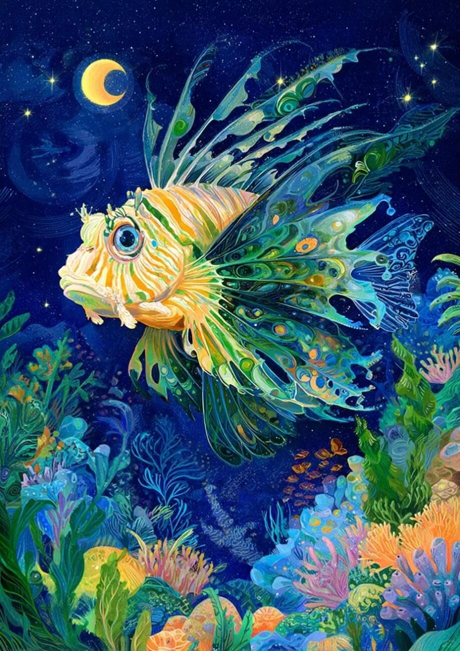 Henypt Cross Stitch Kits Colorful sea Fish Animal DIY Needlepoint Set for Beginners The Elderly with Accessories Home & Leisure/Gifts 14CT 40x50cm