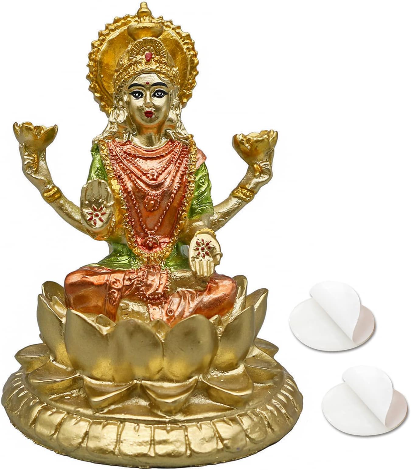 Hindu Goddess Lord Laxmi Statue - 4.4" H Gold Indian God Lakshmi Figurine for Car Dashboar Decor Diwali Gifts for Friends Home Office Temple Mandir Pooja Item