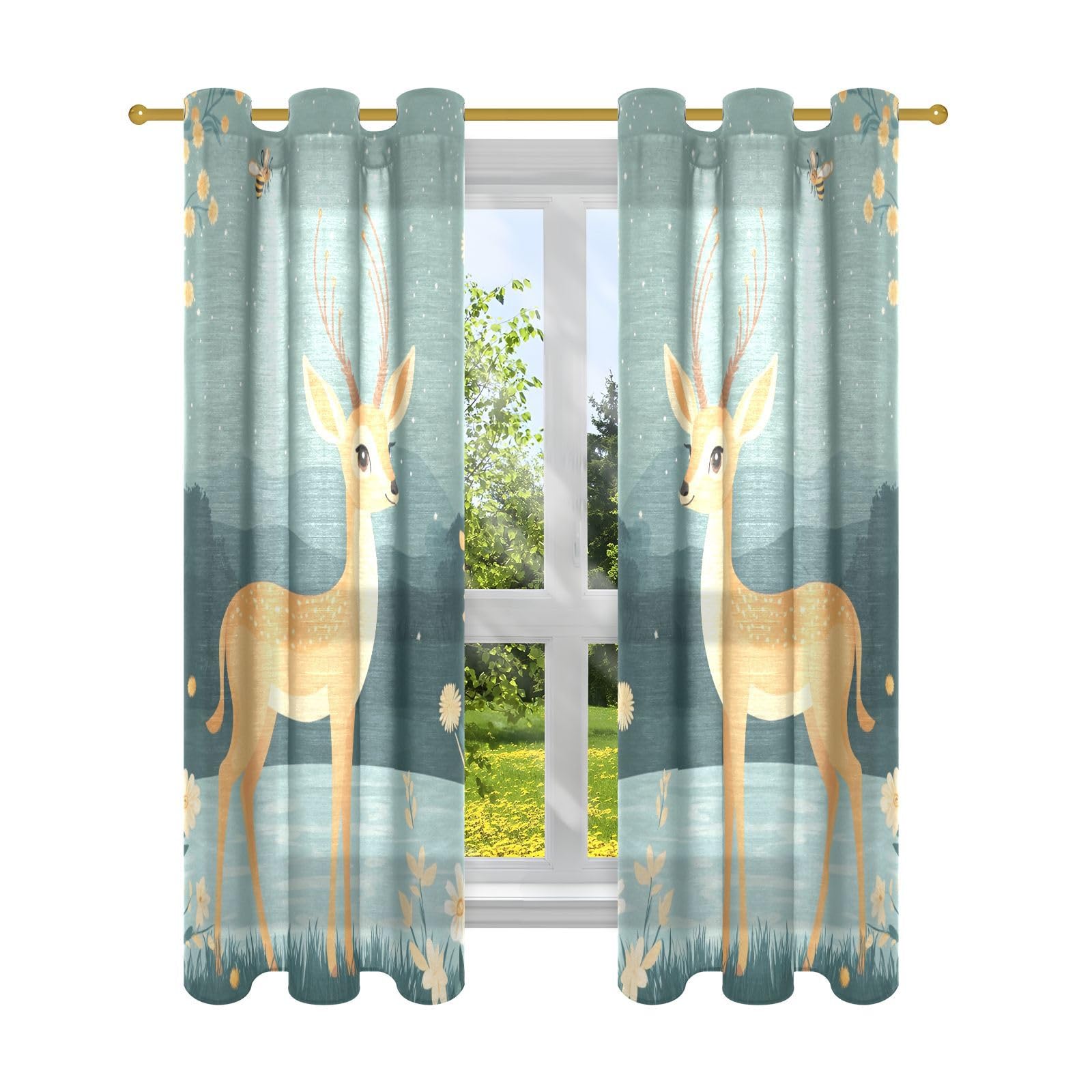 Rideaux de cuisine 160 cm de long lot de 2 panneaux antilope dessin animé pour fenêtre