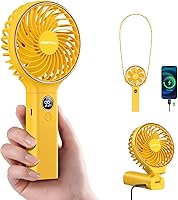Vista 9 de SWEETFULL Ventilador de mano portátil, batería recargable de 5000mAh, 6 velocidades de viento, pantalla digital LED, ventilador eléctrico personal