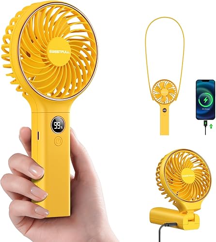 Miniatura 9 de SWEETFULL Ventilador de mano portátil, batería recargable de 5000mAh, 6 velocidades de viento, pantalla digital LED, ventilador eléctrico personal