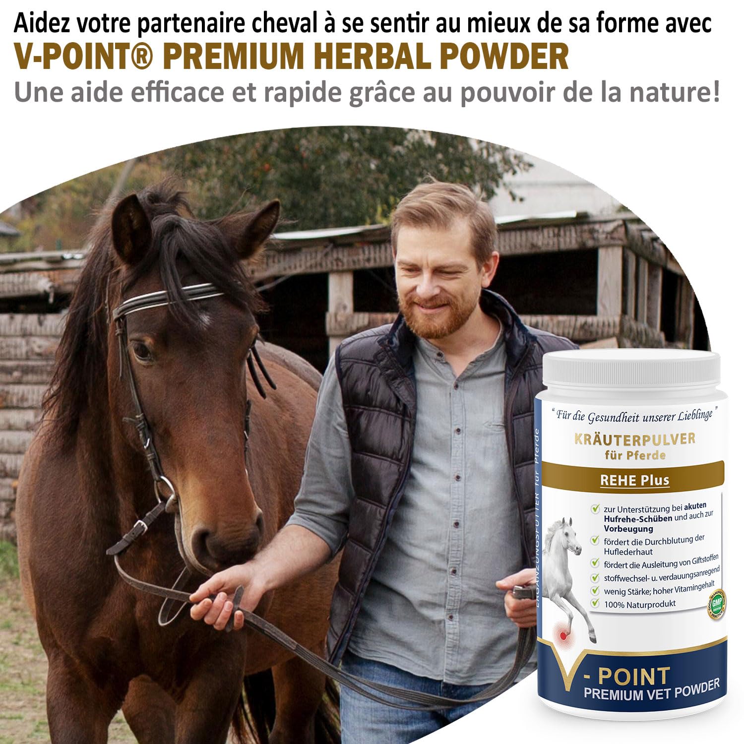 V-POINT REHE Plus en Cas de Crises de fourbure aiguës pour la prévention favorise l'irrigation Sanguine de la Peau du Sabot - avec Poudre de cynorrhodon Chardon-Marie spiruline (450 g)