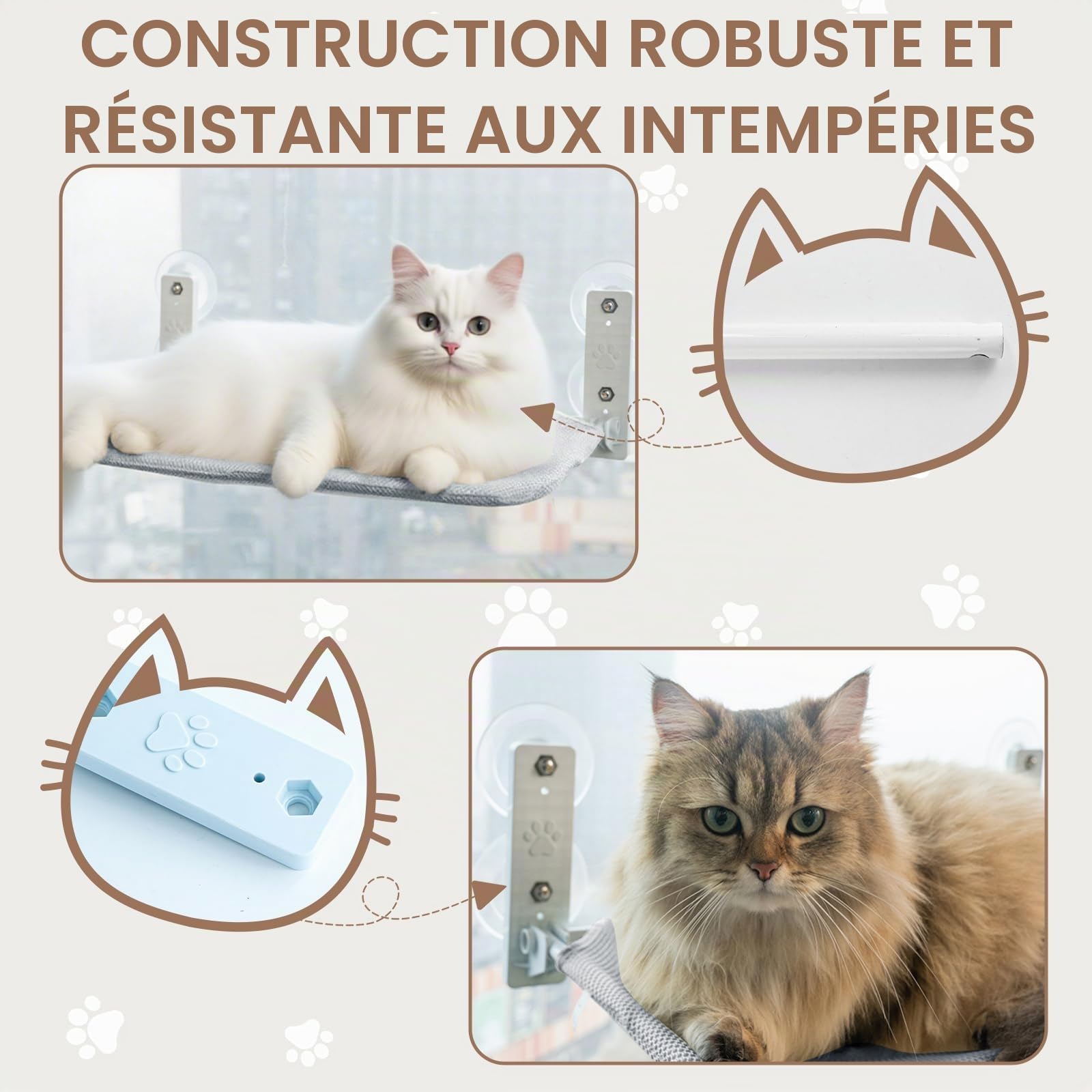 Hamac pour Chat sans Fil, Chats Places de Fenêtre Chats, Respirant Surveiller, Prendre Bains Soleil Et Grimper, avec Ventouses Puissantes, Tissu Lavable, Hamac pour Chat,Supporte Jusqu'à 15kg Maximum