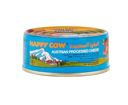 Miniatura 2 de Happy Cow Queso procesado austriaco Halal, lata de 4 onzas (3.99 oz) de fácil apertura, rico sabor a cheddar, larga vida útil, perfecto para