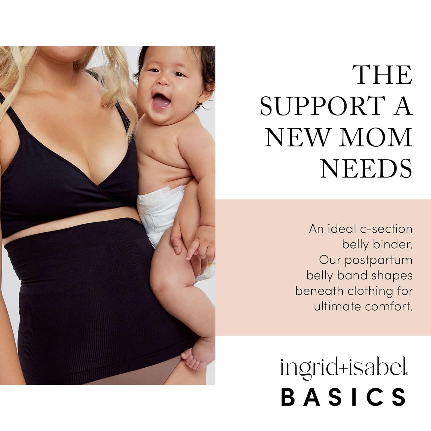 Ingrid & Isabel Basics Afterband - Postpartum Belly Band – After Birth & Post Surgery Compression Wrap for Abdominal Support and Recover - Black (M/L) - Image 3